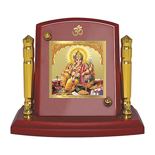 Diviniti 24K Gold Plated Foil Ganesha Photo Frame for Car Dashboard, Home Decor, Tabletop, Puja Room, Showpiece and Gift  MDF1BP  (6.5x5.5 CM) Discount Great Deals