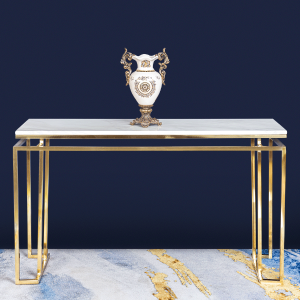 The Square Piped Marble Top Console Table For Living Room - Gold (Stainless Steel) Cheap Sale Pictures