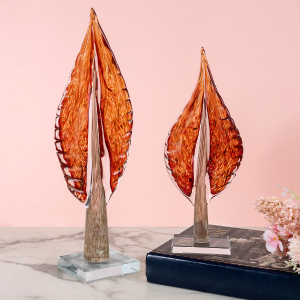 Verdant Oasis Handblown Glass Leaf Showpiece - Set of 2 (Red) Shop For