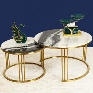 The Mystique Tube Set of 2 Nesting Coffee Table - Gold (Stainless Steel) (Panda Stone) Reliable Sale Online