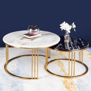 The Mystique Tube Set of 2 Nesting Coffee Table - Gold (Stainless Steel) (Black and White Stone Combo) Cheap Footlocker