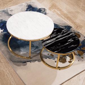 The Umami Nesting Coffee Table Set of 2 - Gold (Stainless Steel ) (Black & White Stone Combo) Discounts