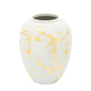 10" Ceramic Vase with Gold Branch Pattern - White Sale Affordable