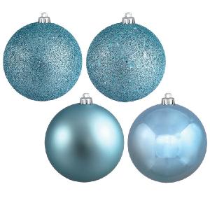 10" Baby Blue Four-Finish Assorted Ball Ornaments with Drilled Caps 4 Per Bag Outlet Pices