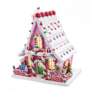 10" Frosted Pink Gingerbread Candy House, LED Illuminated, Cordless Free Shipping High Quality