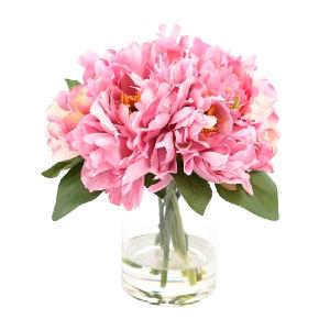 10" Artificial Pink Peony Bunch Arranged in Glass Vase with Acrylic Water Big Sale Sale Online