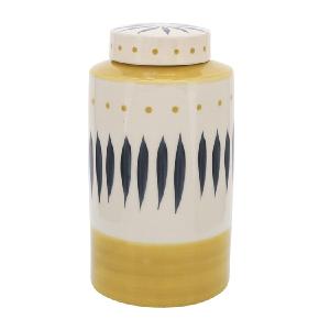 10" Ceramic Tribal Jar with Lid - Yellow/White Best Pices Sale Online