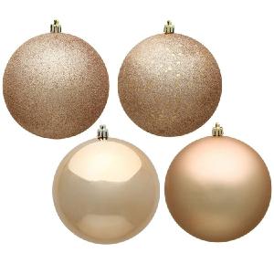 10" Cafe Latte Four-Finish Ball Christmas Ornaments 4 Per Bag For Sale