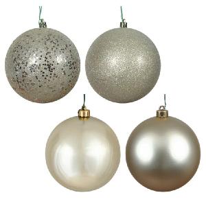 10" Champagne Four-Finish Ball Christmas Ornaments 4 Per Bag Sast