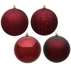 10" Burgundy Four-Finish Ball Christmas Ornaments 4 Per Bag Free Shipping Hot Sale