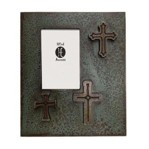 Distressed 3-Crosses Picture Frame, Turquoise Sale Professional