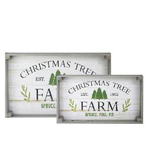 21" Gray and White Farm Fresh Christmas Trees Wooden Tray Hanging Signs Set of 2 Buy Cheap Nicekicks
