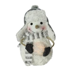 10" Plush Christmas Snowman in Trapper Hat Holding Lighted Snowball Sale Online Cheap
