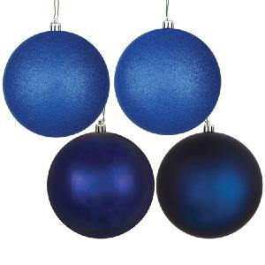 10" Midnight Blue Four-Finish Ball Christmas Ornaments 4 Per Bag Latest Collections For Sale