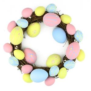 10" Pastel Pink, Yellow, and Blue Floral Stem Easter Egg Spring Grapevine Wreath Best Pices
