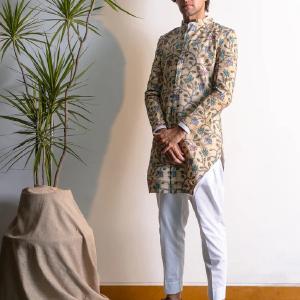 Tussar Green And Purple Kantha Threadwork Achkan Set Factory Outlet For Sale