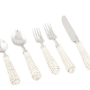 WHITE BASKETWEAVE FIVE PIECE FLATWARE SET 2025 Online