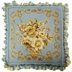 Wedgewood Blue & Gold Floral Needlepoint Pillow Clearance How Much