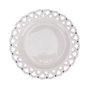 White Pierced Scalloped Charger with Blue Dots Cheap Discount Sale
