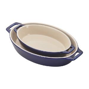 Two-Piece Ceramic Oval Baking Dish Set - Dark Blue Sale With Credit Card
