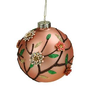 Two-Finish Rose Gold Beaded Floral Glass Christmas Ball Ornament 4" (100mm) Latest Collections Cheap Pice