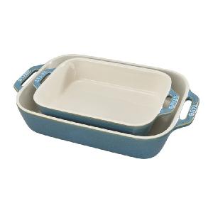Two-Piece Ceramic Rectangular Baking Dish Set - Rustic Turquoise For Sale Wholesale Pice