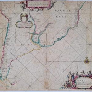 1675 - Chart of the Sea Coast of Brazil - Antique Map Outlet With Credit Card