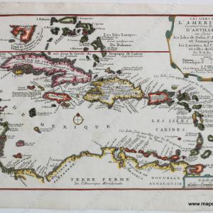1705 - Les Isles de L'Amerique Connues Sous le Nom d' Antilles. - Antique Map Perfect