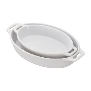 Two-Piece Ceramic Oval Baking Dish Set - White Cheap Sale Low Cost