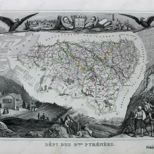1852 - Dept. Des Bses. Pyrenees - Antique Map Free Shipping Good Selling