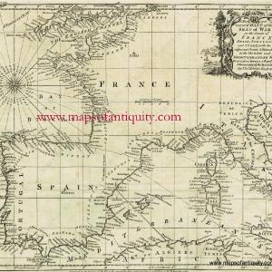 1763 - A New and Correct Chart of the Seat of War on the Coasts of France, Spain, Portugal and Italy with the adjacent Coasts and Islands in the Ocean and Mediterranean Sea - Antique Map Sale Low Pice Fee Shipping