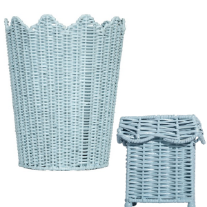 Blue SCALLOPED WICKER WASTEPAPER BASKET & TISSUE HOLDER Cheap Sale Best Pices
