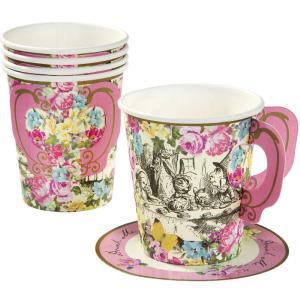 Alice Tea Party Paper Cup & Saucers, 12 Pack Cheapest For Sale