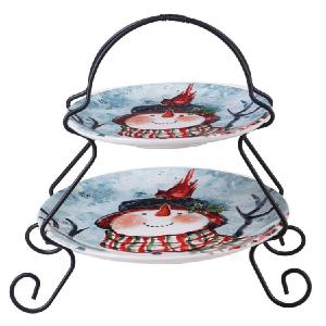 Watercolor Snowman Two-Tier Server (7" and 9" plate) Clearance Eastbay