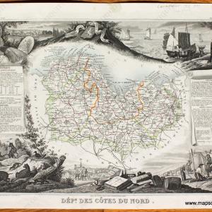1851 - Dept. des Cotes du Nord. - Antique Map Cost Cheap Pice