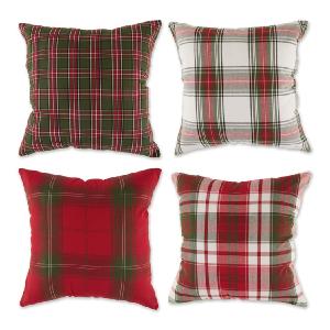 Traditional Christmas Plaid 18" x 18" Throw Pillow Covers Set of 4 - Assorted Sale Popular