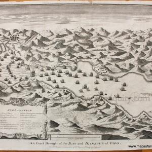 1745 - An Exact Draught of the Bay and Harbour of Vigo. - Antique Map Enjoy Online