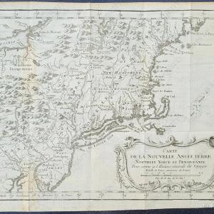 1757 - Carte de la Nouvelle Angleterre, Nouvelle Yorck, et Pensilvanie. Pour servir a l'Histoire Generale des Voyages. - Antique Map Free Shipping Purchase