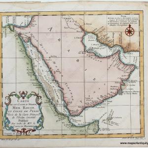 1740 - Carte de La Coste D'Arabie, Mer Rouge, et Golfe de Perse - Antique Map Clearance Low Pice Fee Shipping