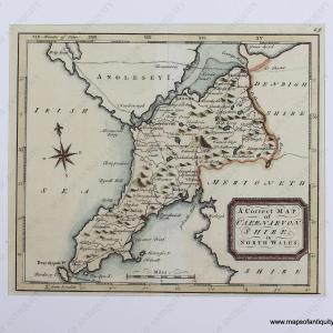 1748 - A Correct Map of Caernarvon  Shire in North Wales - Antique Map Cheap Sale With Paypal