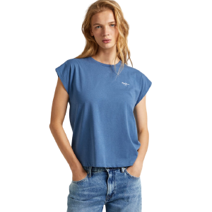 Pepe Jeans maglietta manica corta da donna con logo stampato Lory PL505853 553 blu Enjoy For Sale