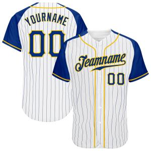 Custom White Royal Pinstripe Royal-Gold Authentic Raglan Sleeves Baseball Jersey Clearance Online