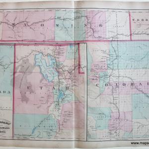 1872 - Asher & Adams' Portions of Utah, Colorado and Wyoming - Antique Map In China Online