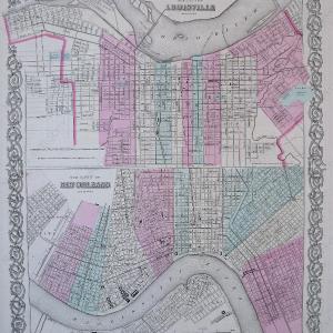 1871 - The City of Louisville, Kentucky and The City of New Orleans, Louisiana, Colton's Louisiana - Antique Map Cheap Manchester