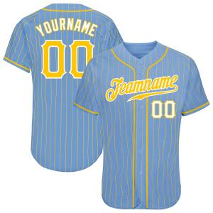 Custom Light Blue Gold Pinstripe Gold-White Authentic Baseball Jersey Pay With Visa Cheap Pice