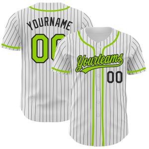 Custom White Black Pinstripe Neon Green Authentic Baseball Jersey View For Sale