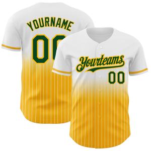 Custom White Pinstripe Green-Gold Authentic Fade Fashion Baseball Jersey Cheap Discount Sale