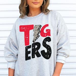 Red Black Tigers Lightning Heavy-weight Crew Sweatshirt Cheap Sale Shop