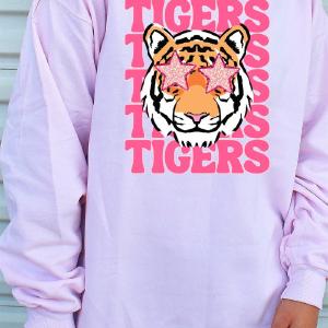 Stacked Pink Tigers Heavy-weight Crew Sweatshirt Discount Best