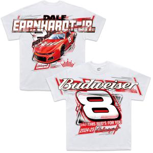 Dale Earnhardt Jr 2025 Bud #8 Total Print White T-Shirt Outlet Big Discount